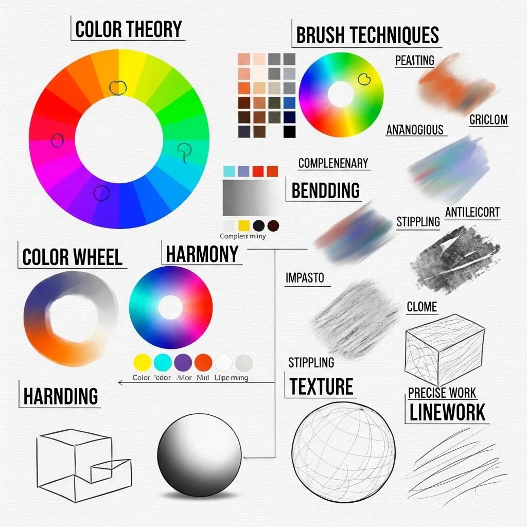 Digital Painting Fundamentals course showing color theory and brush techniques